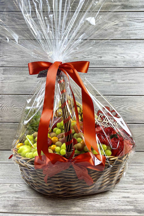 Подарочная корзина с фруктами и цветами «Приветствие»