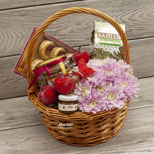Подарочная корзина с цветами «Цветочный джем»